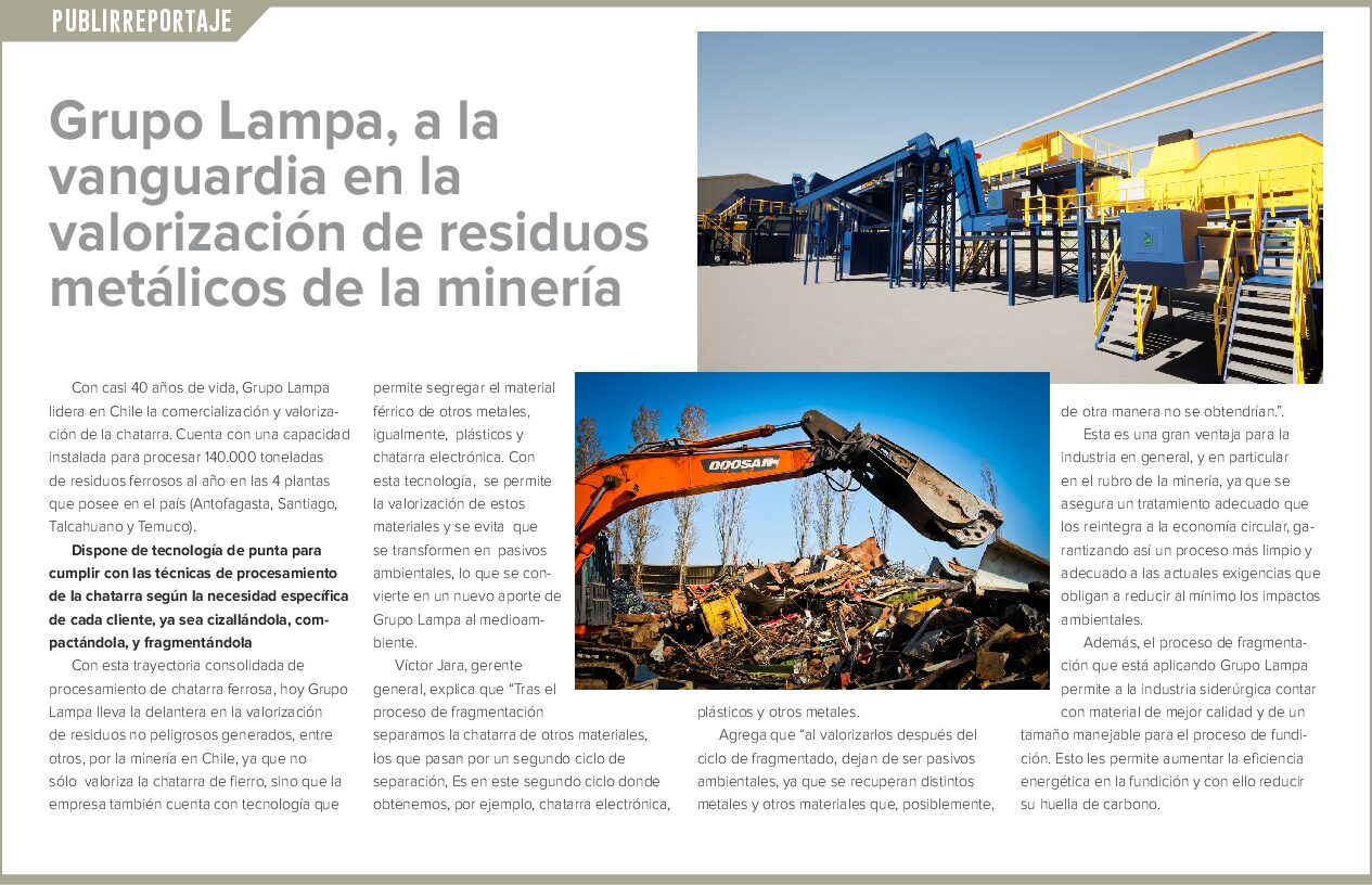 Reportaje Especial DF para Exponor: Grupo Lampa, a la vanguardia en la valorización de residuos metálicos de la minería