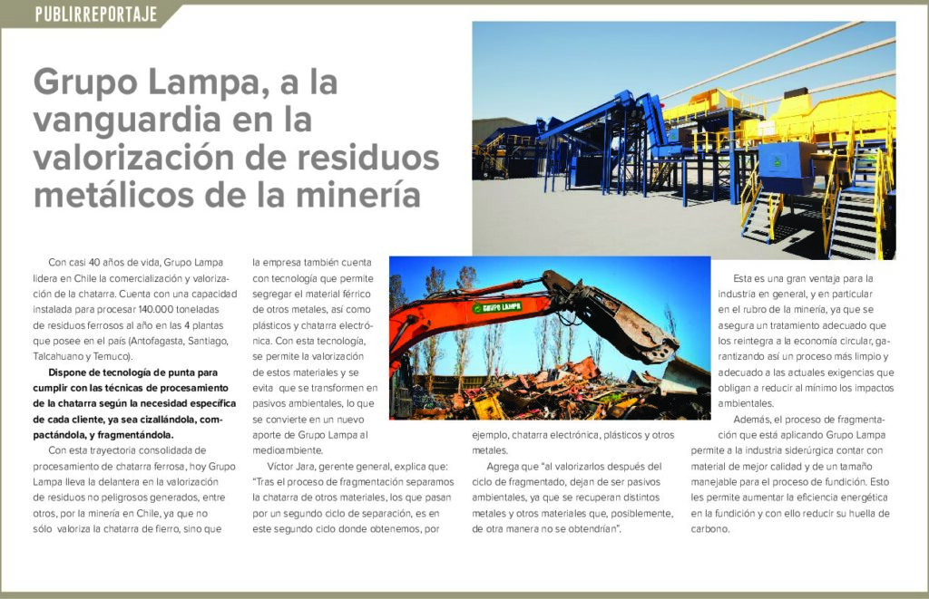 Special coverage in Diario Fianciero for Exponor: Grupo Lampa, at cutting edge in the valorization of metallic scrap in mining.